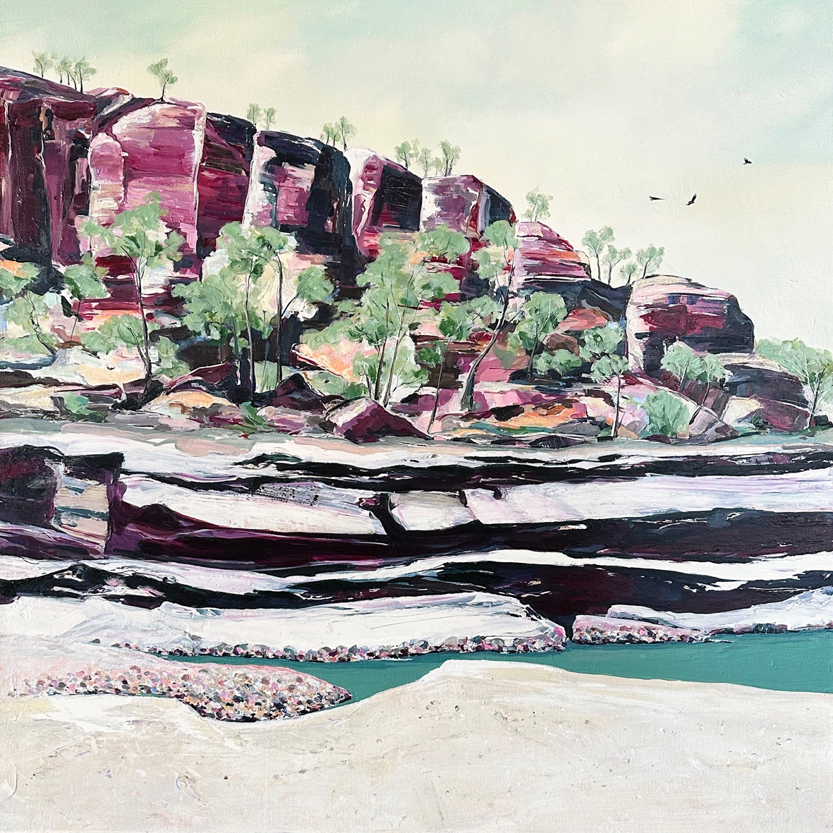 A-2025-Fiona-Chivers-3-Magpies-at-the-edge-of-the-gorge